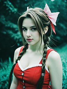 Woman in Aerith Cosplay Costume Inspired by Final Fantasy VII