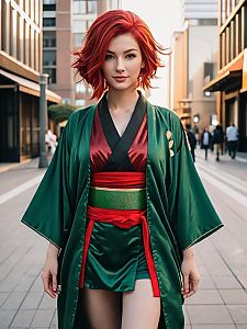 Mina Ashido Full Body Hero Costume Woman with Red Hair Cosplay