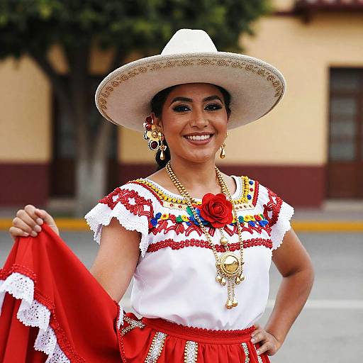 Traditional Mexican Outfit Woman in Mexican Dress and Hat
