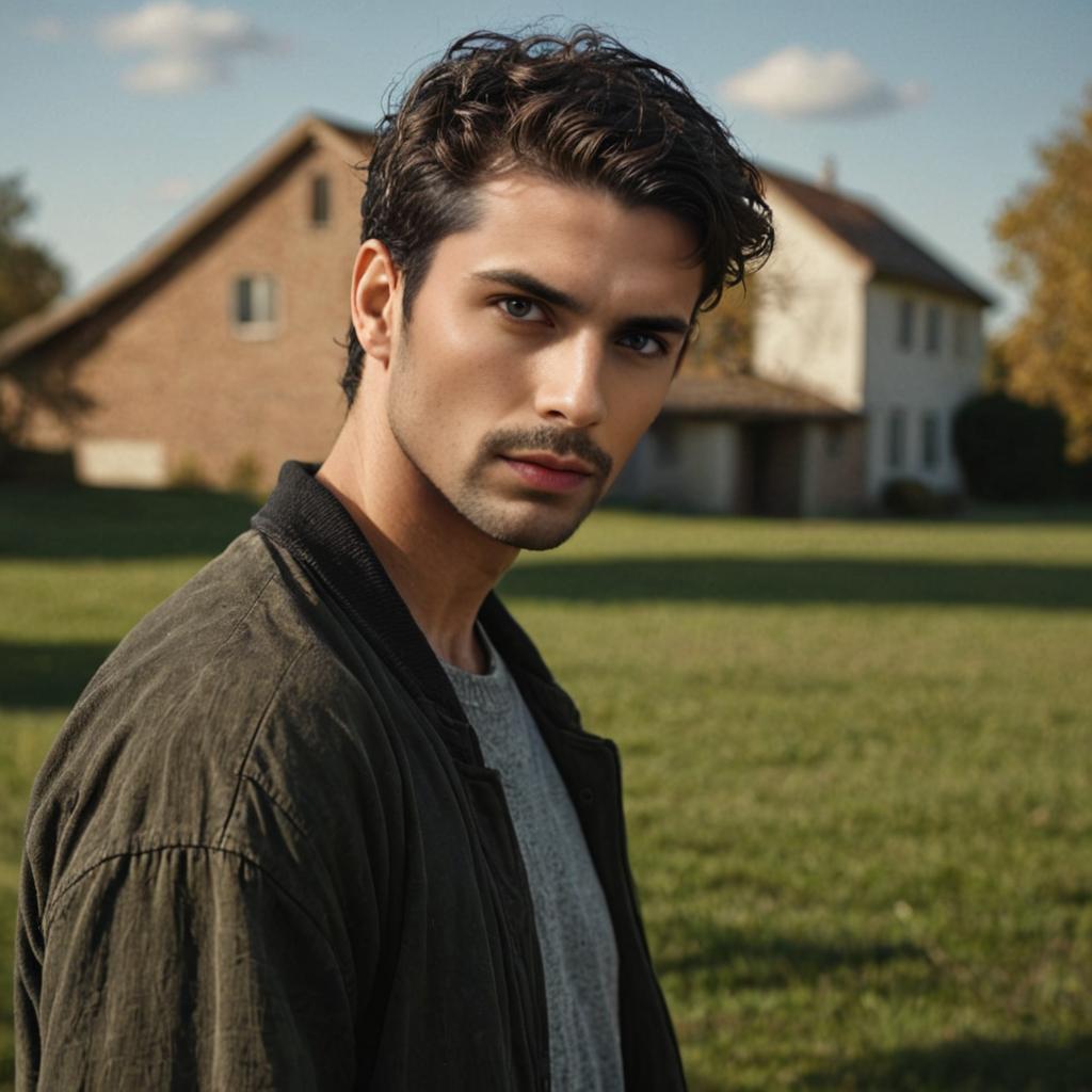 Casual Man in Olive Green Shirt Outdoors