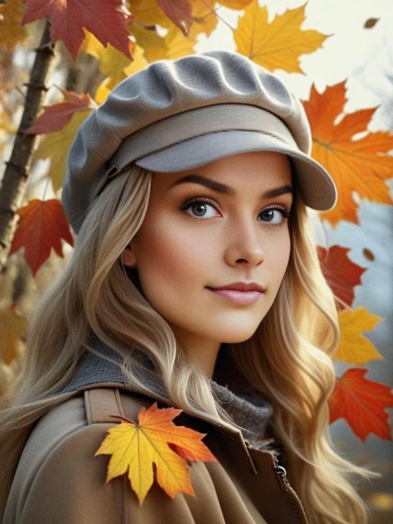 Young Woman in Autumn Leaves