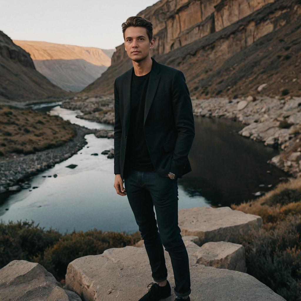 Stylish Man in Rugged Outdoor Landscape