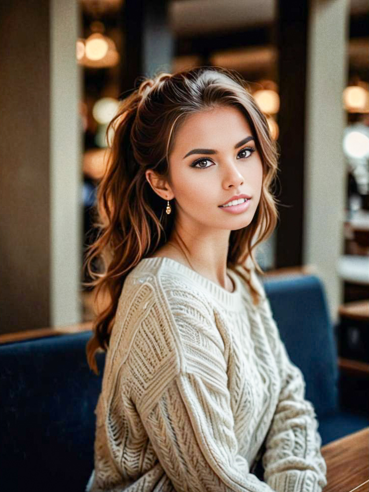 Young Woman in Cozy Café