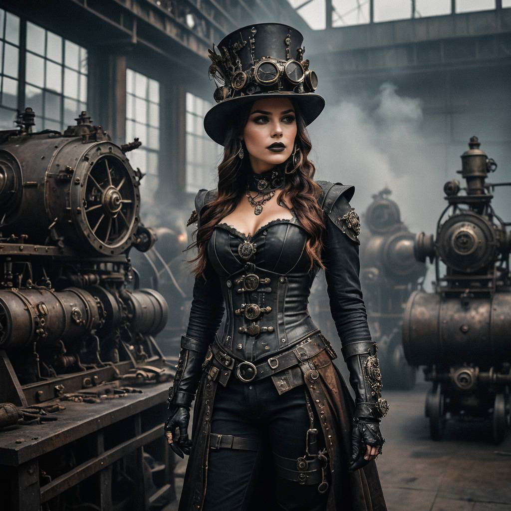 Steampunk Woman in Industrial Setting Steampunk Woman in Industrial Setting