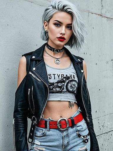 Woman in Edgy Streetwear Cropped Tank Top with Eyelash and Lips Graphic