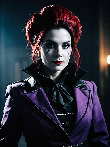 Woman in Villain Facialier Cosplay with Cinematic Realism