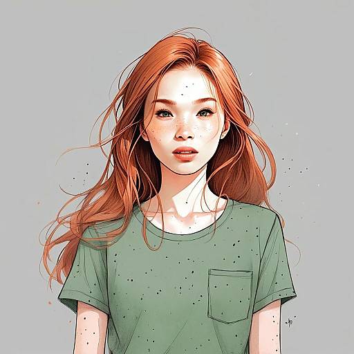 Digital Illustration of Red-Haired Woman in Green T-Shirt