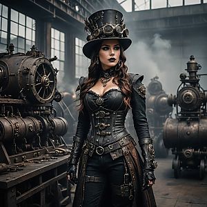 Steampunk Woman in Industrial Setting