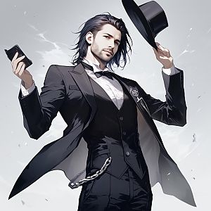 Confident Young Man in Tuxedo with Top Hat