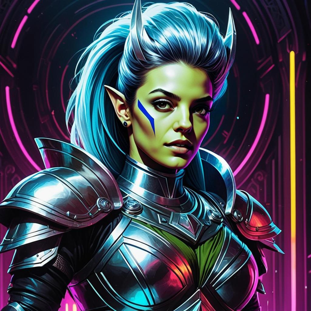 Futuristic Female Warrior in Neon Sci-Fi Armor