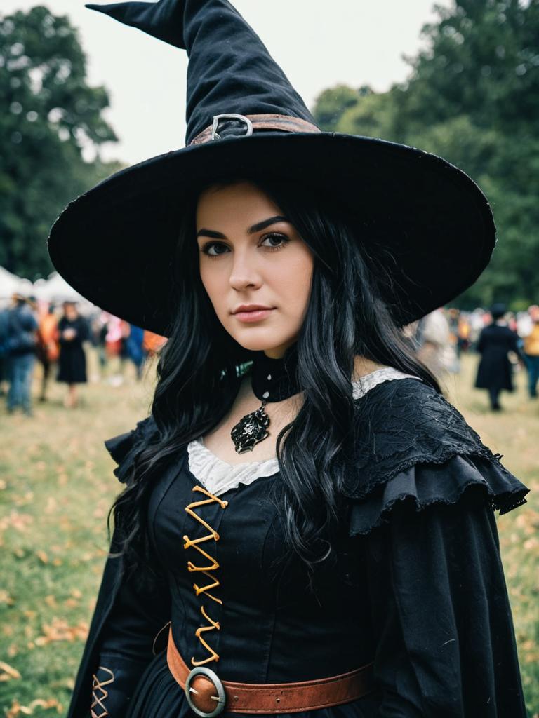 Woman in Elizabethan Witch Costume at Cosplay Festival Portrait