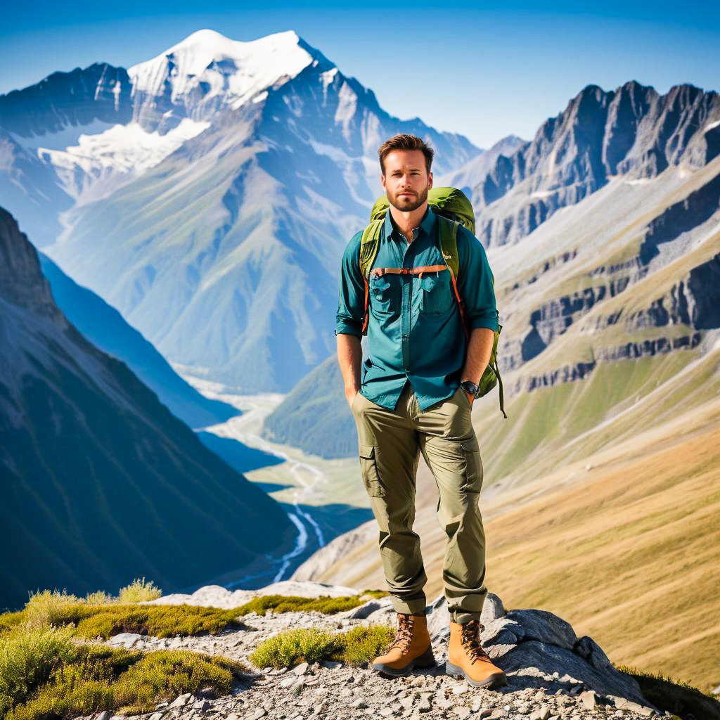 Male hiker on mountain ridge in alpine scenery