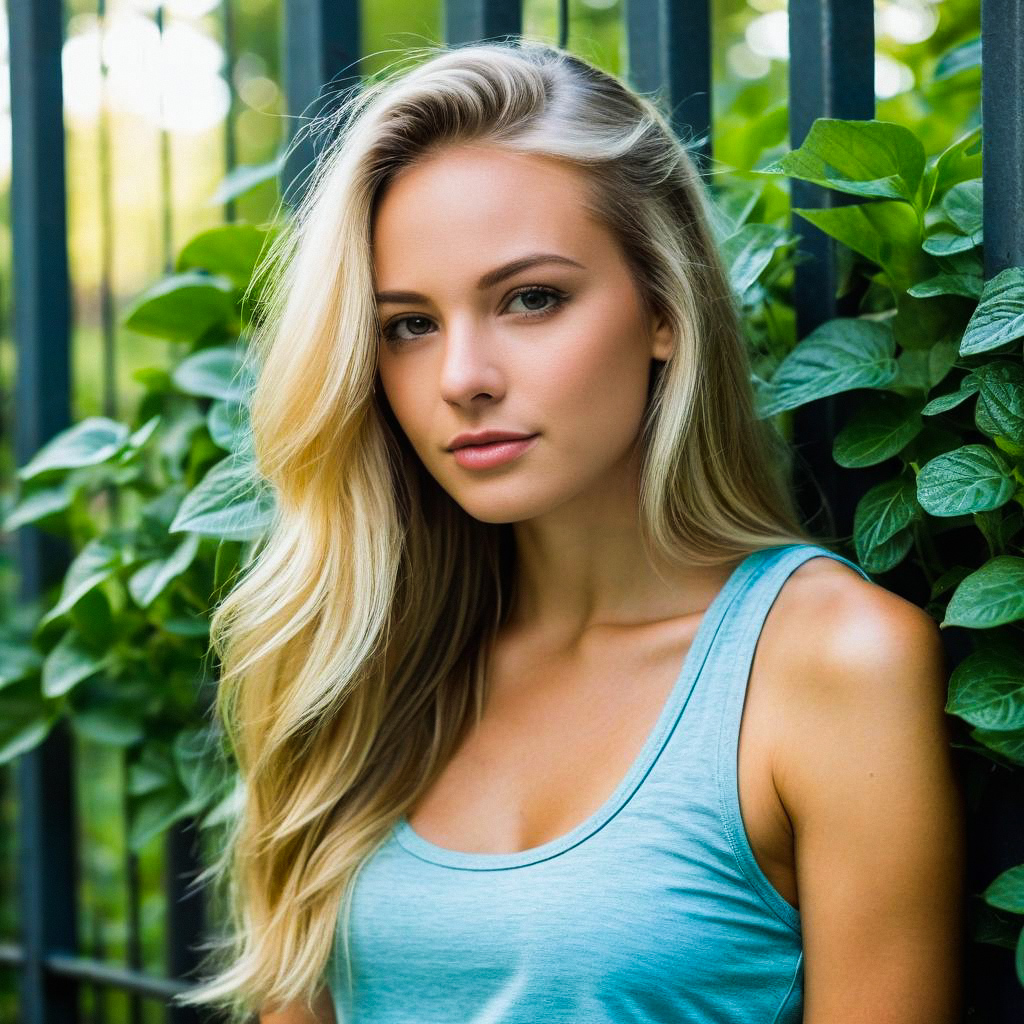 Young Woman Outdoors in Blue Top