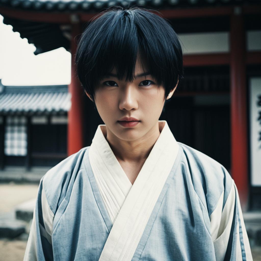 Young Man in Traditional Asian Attire