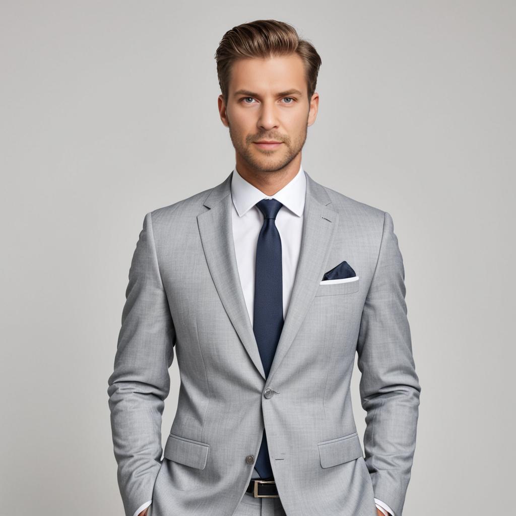 Confident Man in Tailored Grey Suit