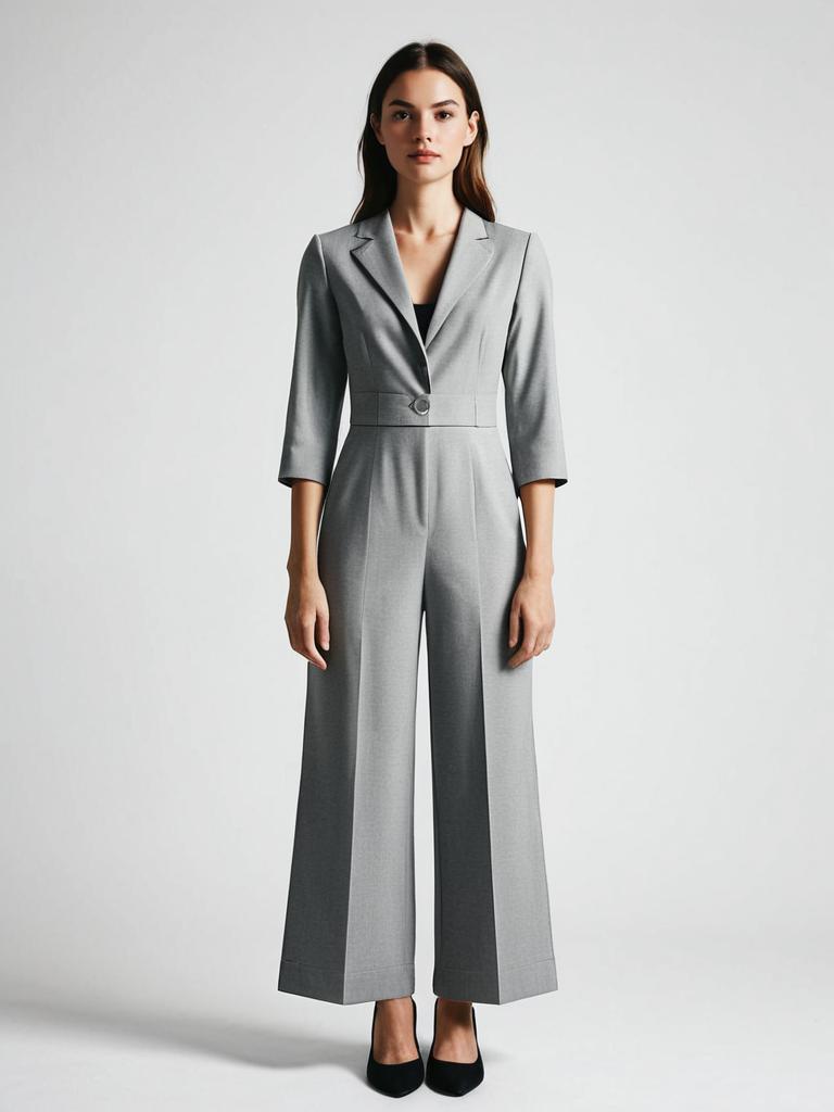 Modern Grey Tailored Jumpsuit for Women with Blazer Style and Wide-Leg Pants Modern Grey Tailored Jumpsuit for Women with Blazer Style and Wide-Leg Pants