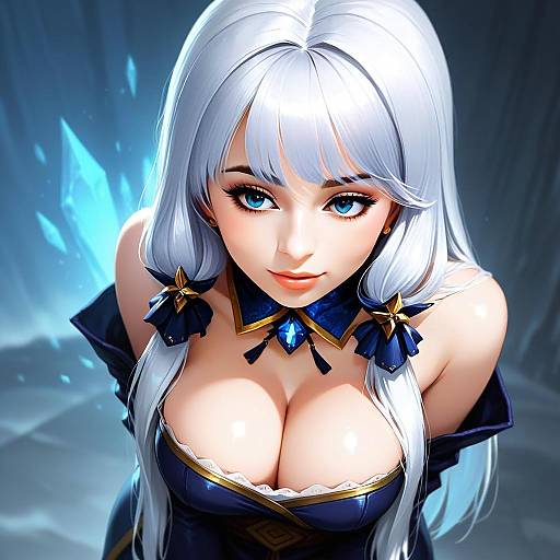 Ashe League of Legends Digital Art Portrait with White Hair and Blue Eyes
