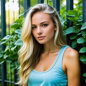Young Woman Outdoors in Blue Top