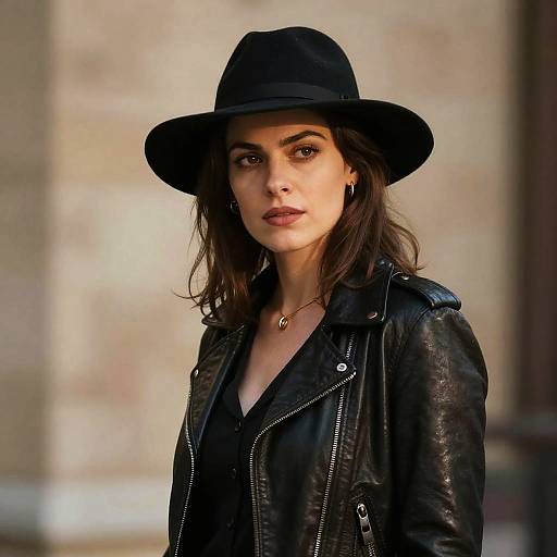 Van Helsing Style Woman Wearing Black Hat and Leather Jacket