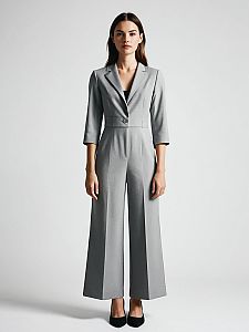Modern Grey Tailored Jumpsuit for Women with Blazer Style and Wide-Leg Pants