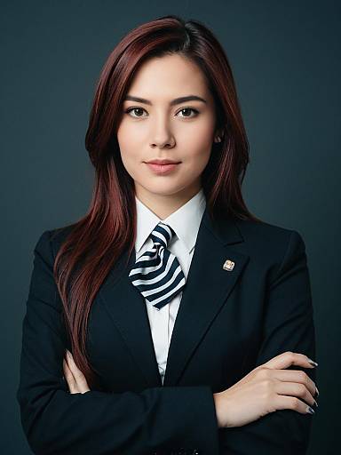 Professional Woman in Formal Business Attire with Striped Tie Studio Portrait