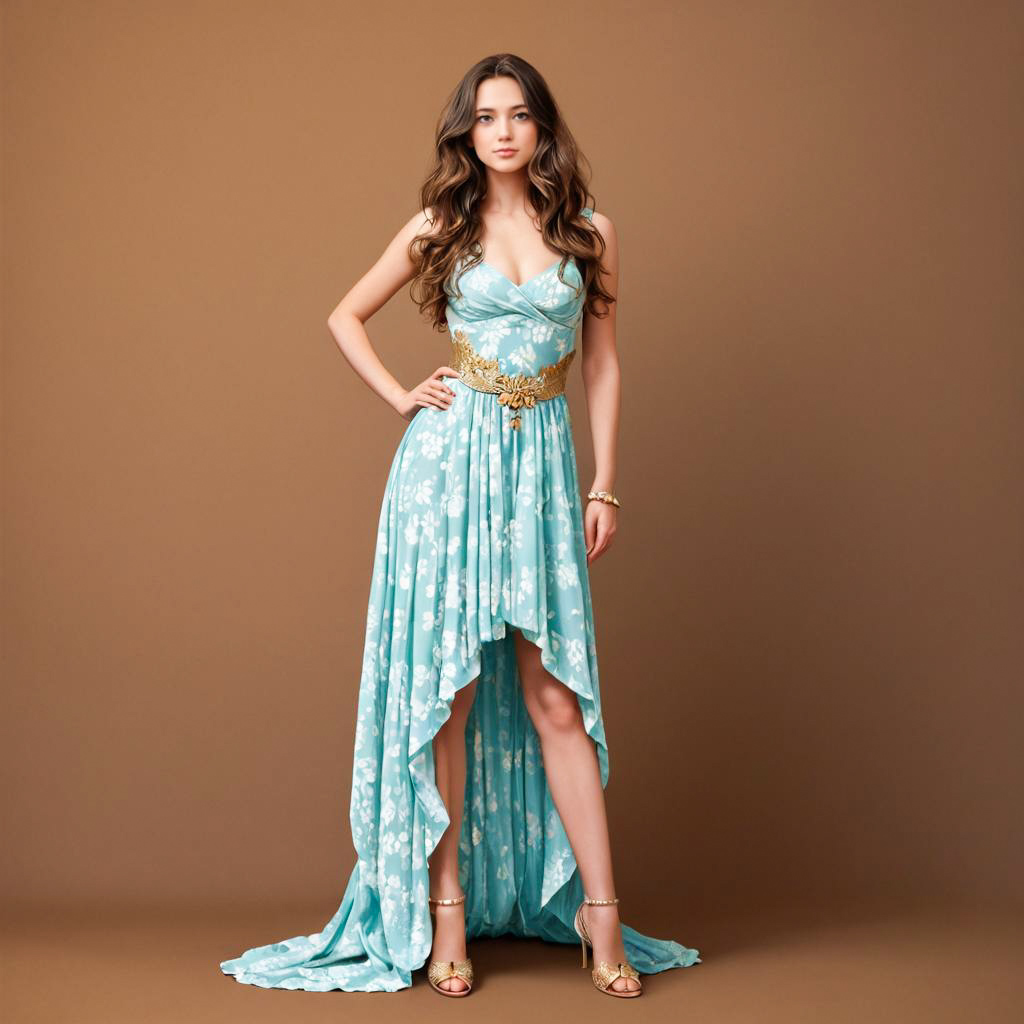 Elegant Woman in Turquoise Floral Dress Elegant Woman in Turquoise Floral Dress