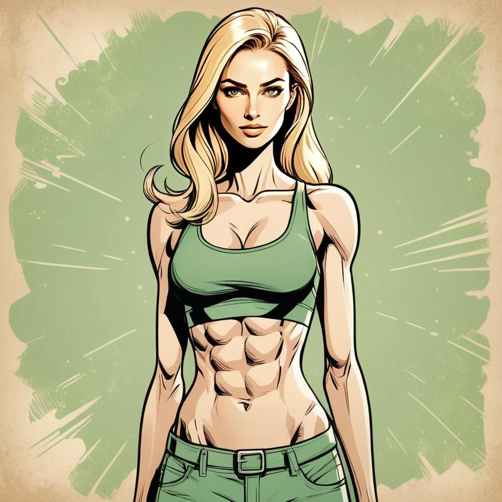 Muscular Woman in Green Sportswear - Comic Style Muscular Woman in Green Sportswear - Comic Style