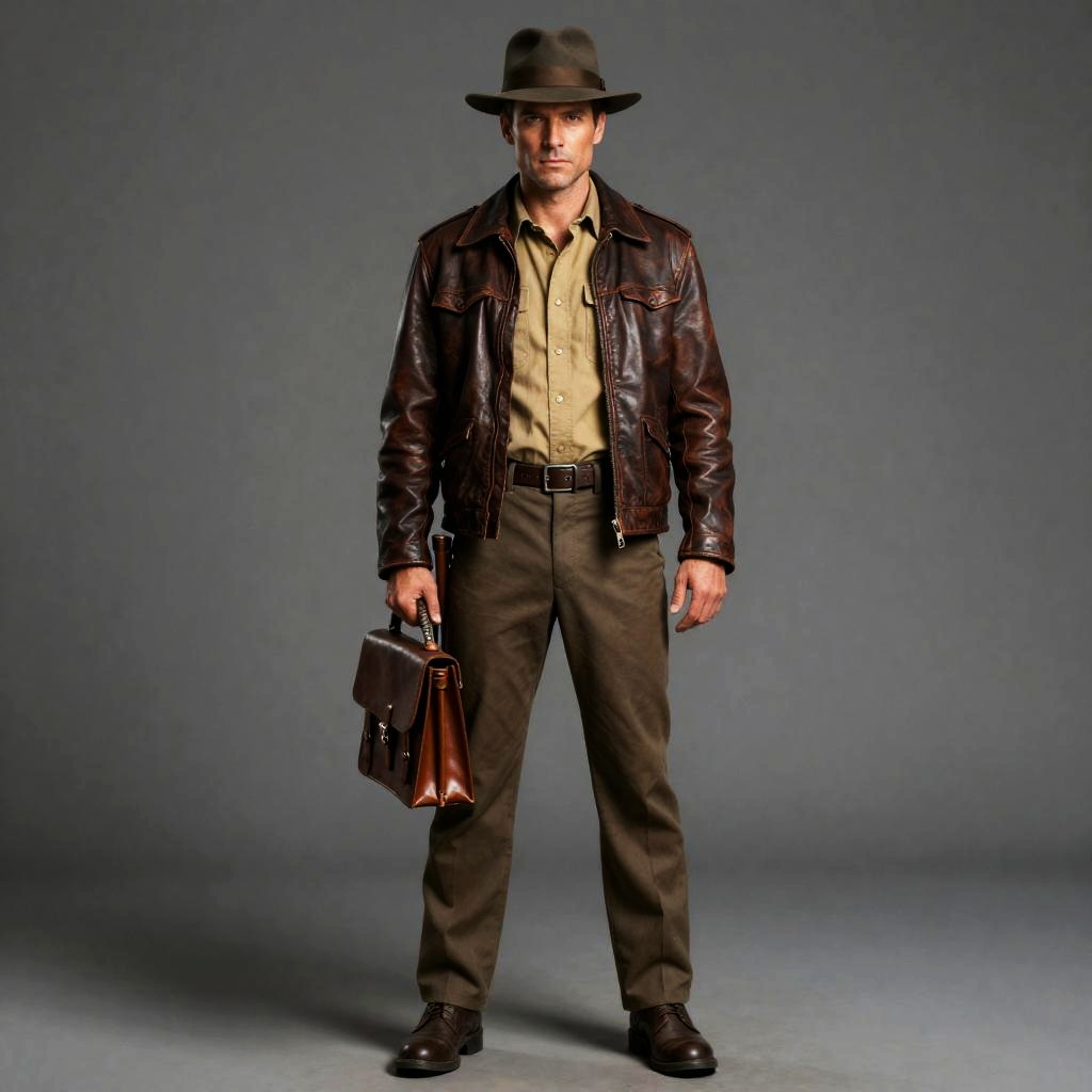 Man in Vintage Leather Jacket and Fedora Holding Briefcase