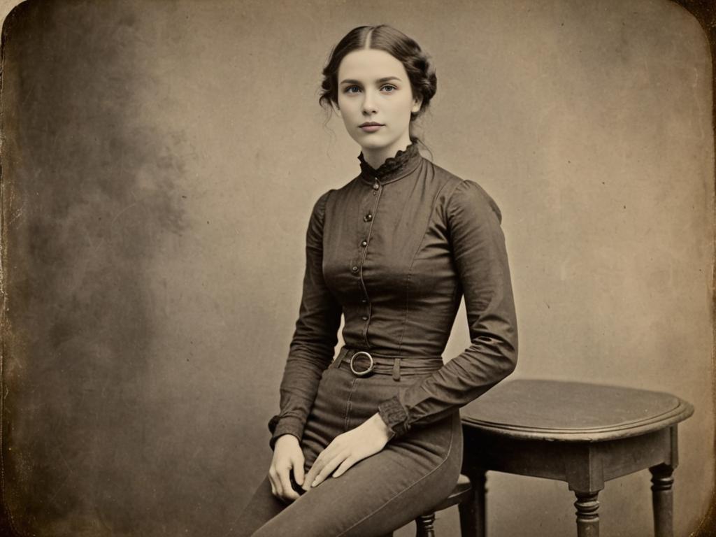 Vintage-style woman in fitted top and skinny jeans