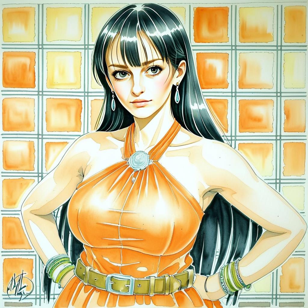 Confident Woman in Orange Halter Dress