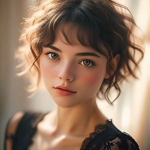 Softly Lit Portrait of a Young Woman with Curly Hair