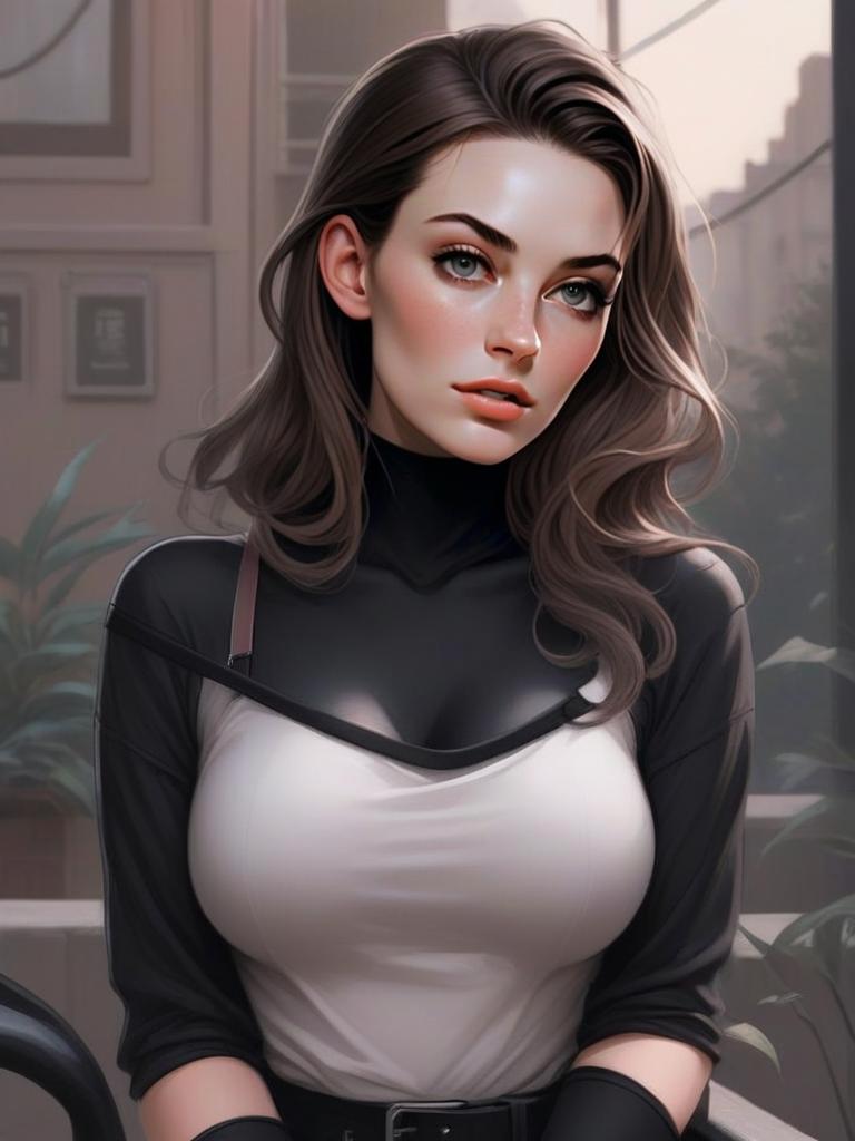 Digital Portrait of Young Woman in Black and White Outfit Digital Portrait of Young Woman in Black and White Outfit