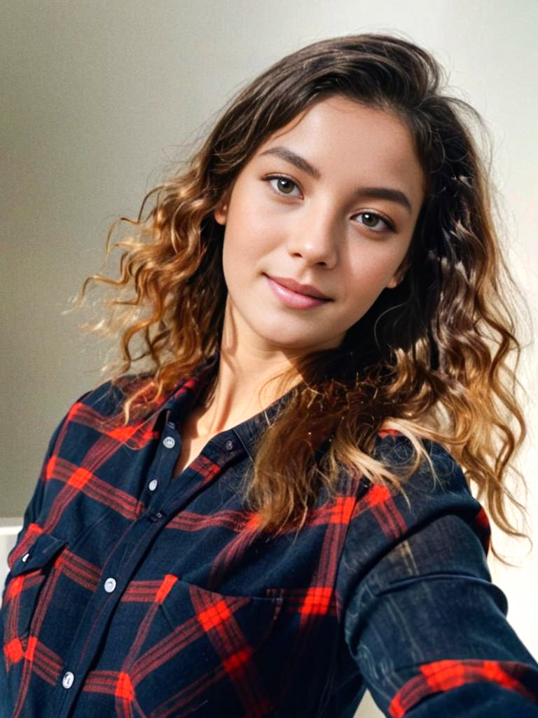 Confident Young Woman in Plaid Shirt