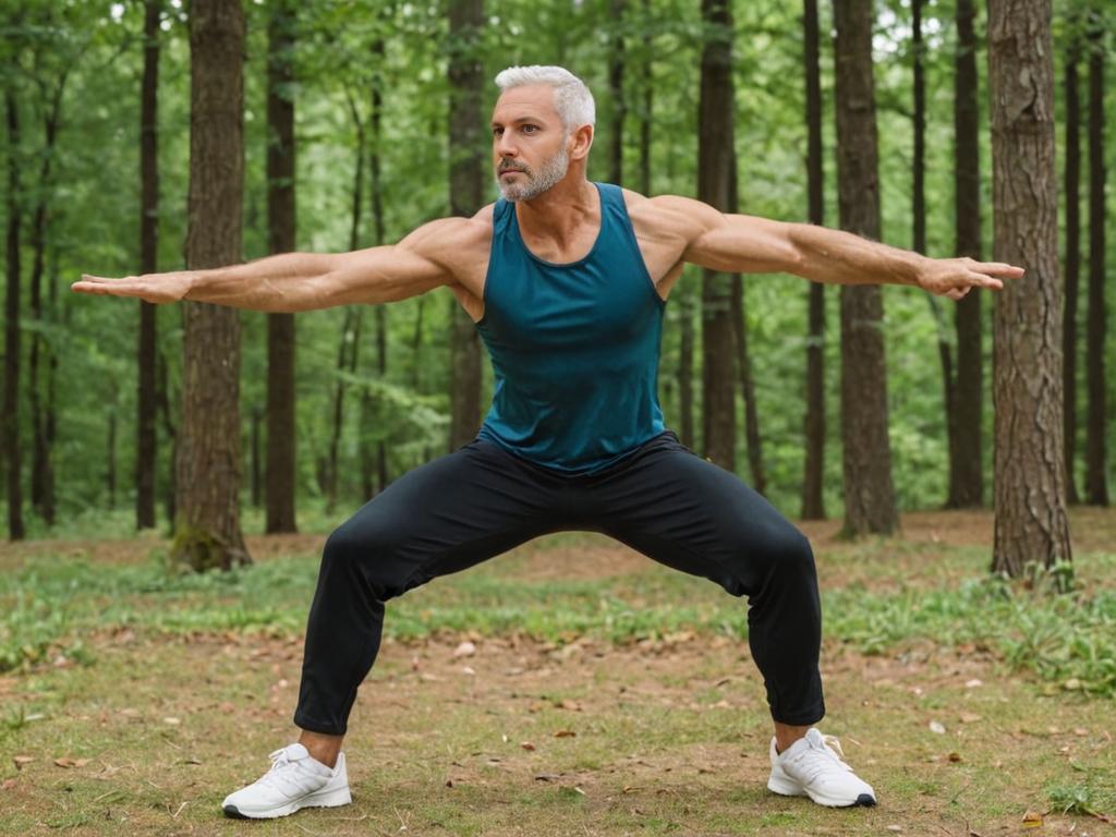 Man in Yoga Pose Outdoors in Forest