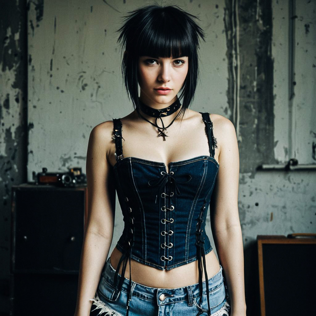 Gothic-Inspired Woman in Industrial Setting