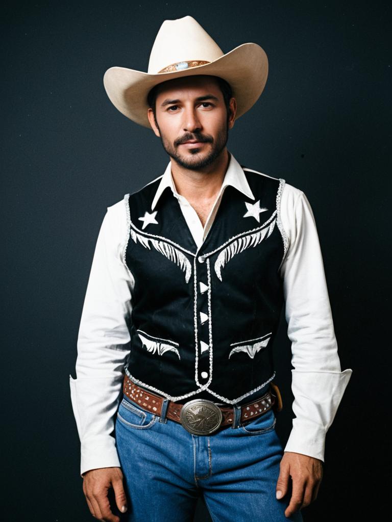 Man in Classic Cowboy Costume Photorealistic Studio Portrait