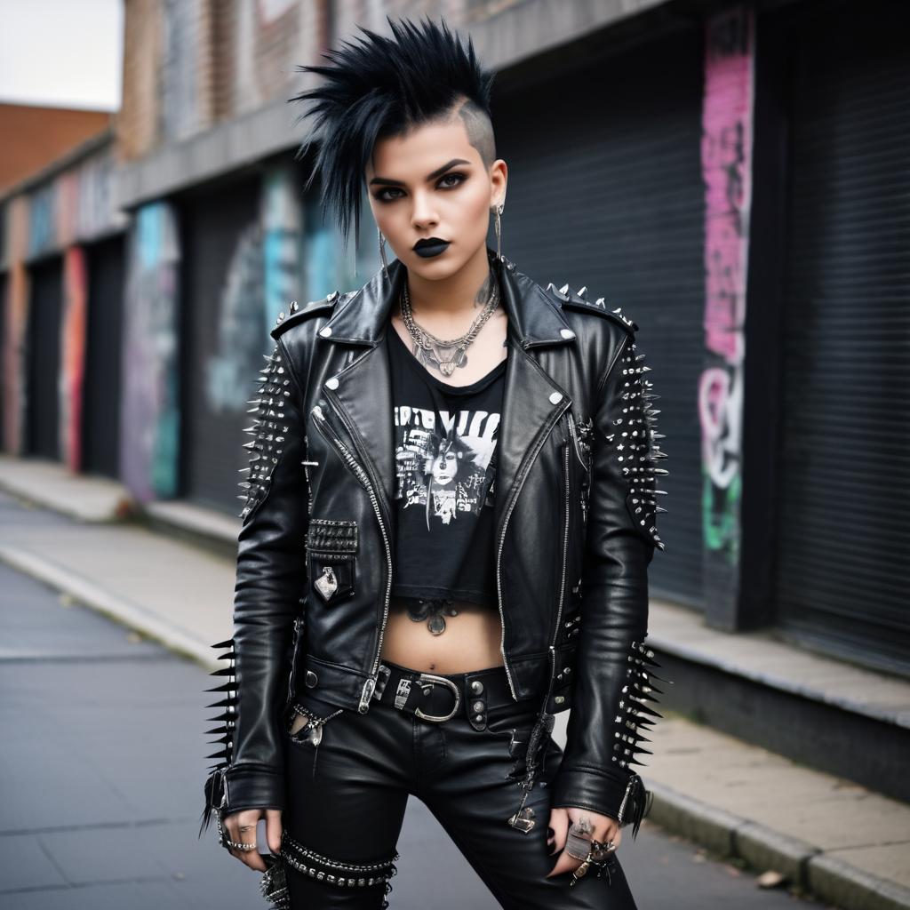 Edgy Punk Woman in Spiked Jacket with Graffiti Background