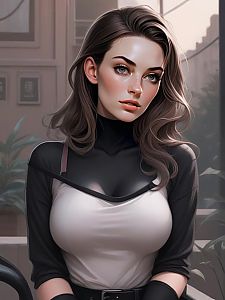 Digital Portrait of Young Woman in Black and White Outfit