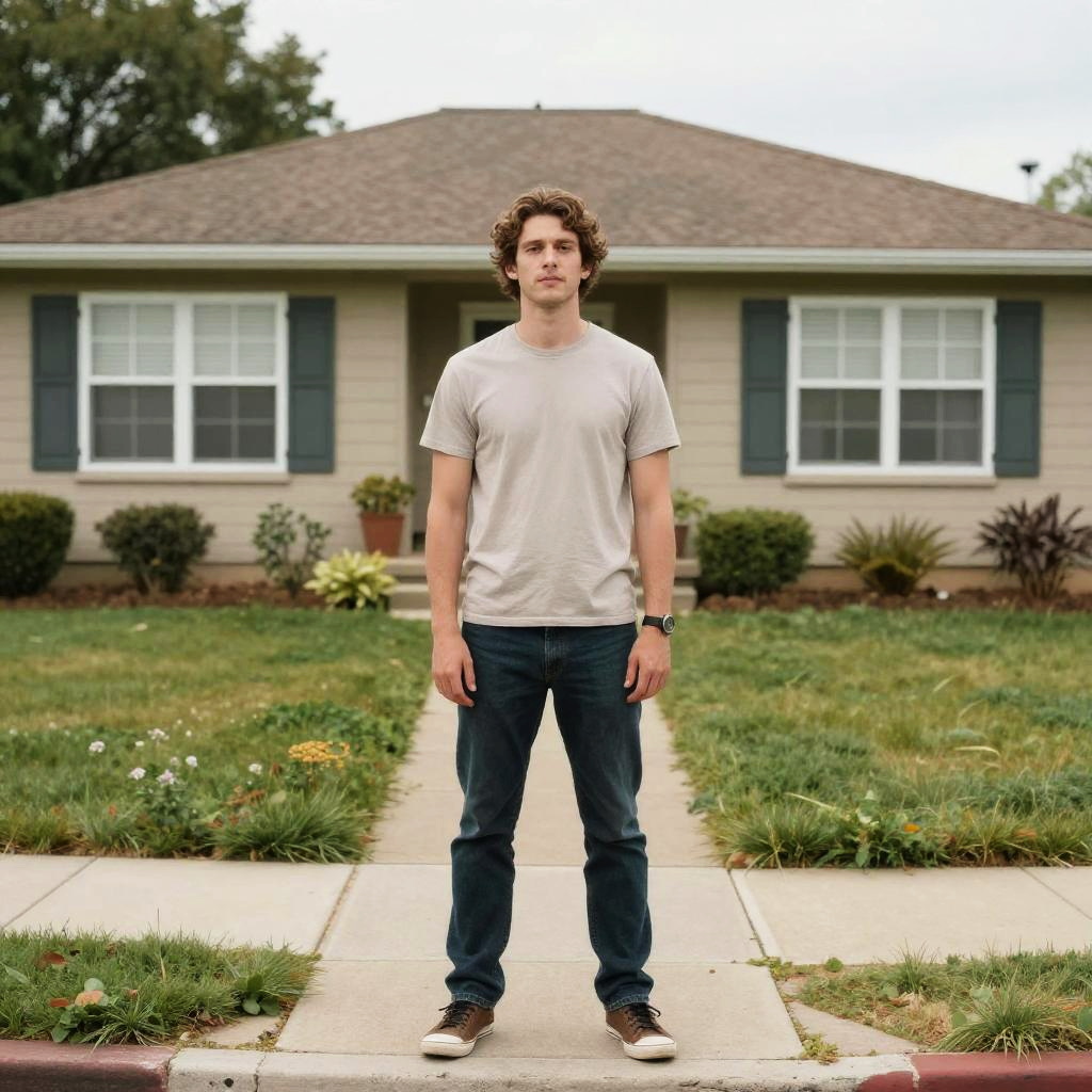 Young Man Standing Outside Suburban House Casual Style
