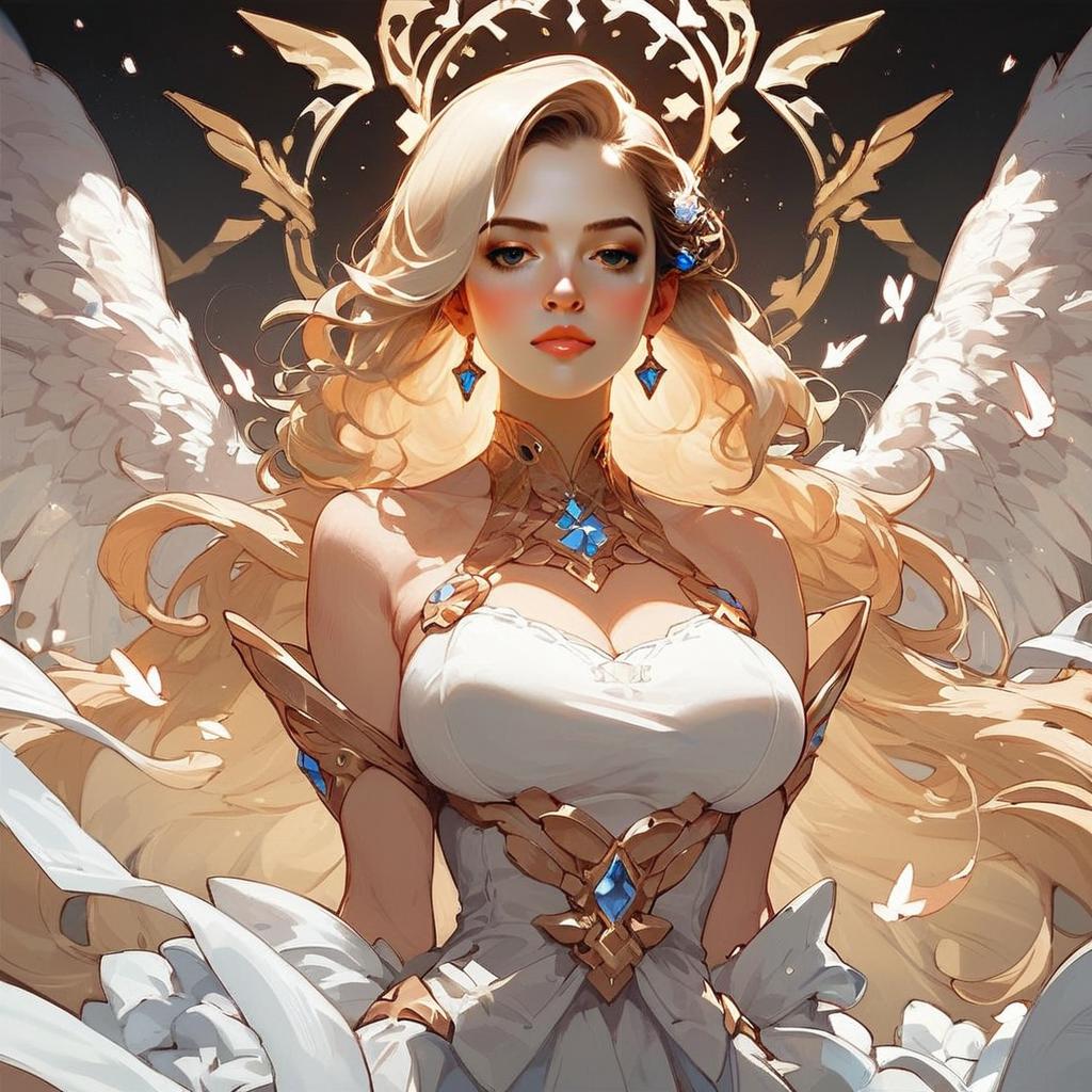 Angelic Woman in White and Gold Armor Digital Fantasy Illustration