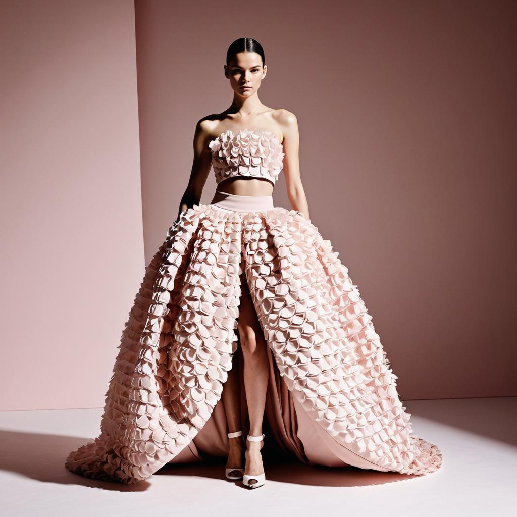 Avant-Garde Pink Petal Textured Two-Piece Couture Gown