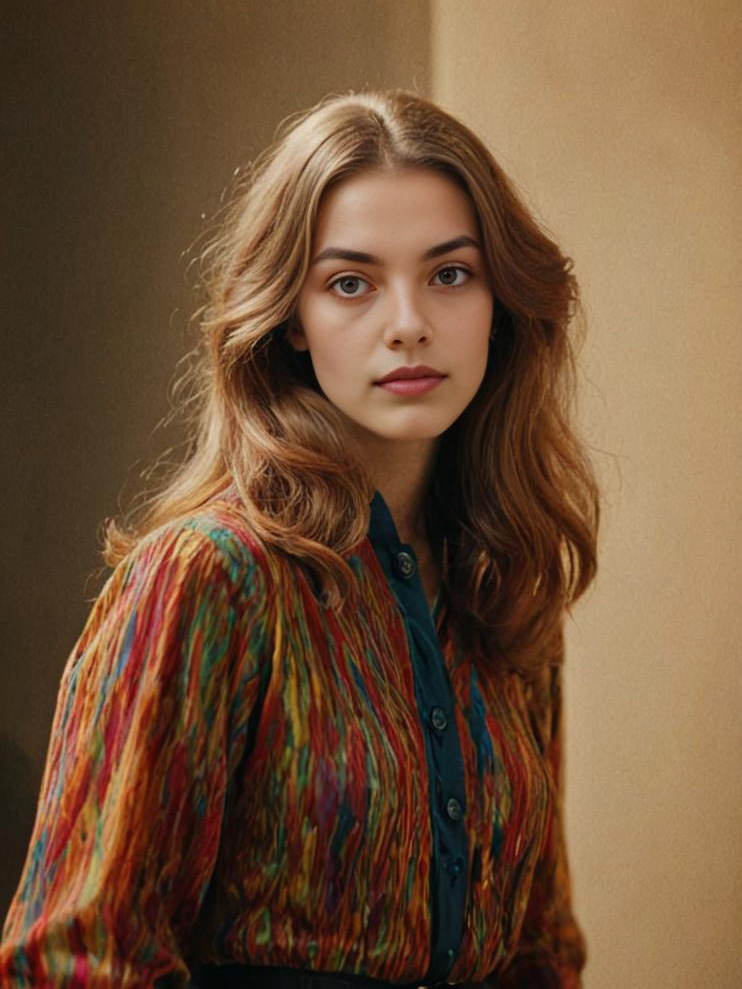 Retro Portrait of a Young Woman in Striped Blouse