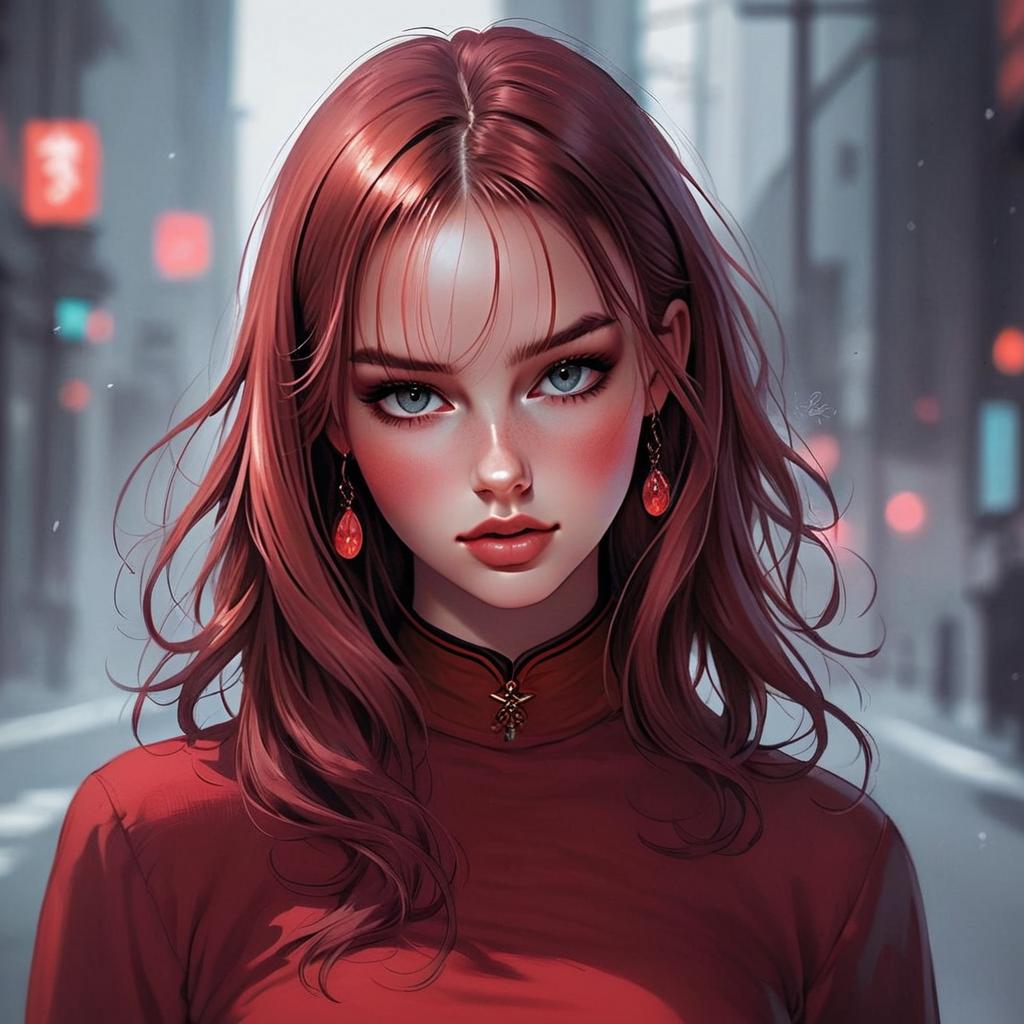 Digital Portrait of Young Woman with Blue Eyes
