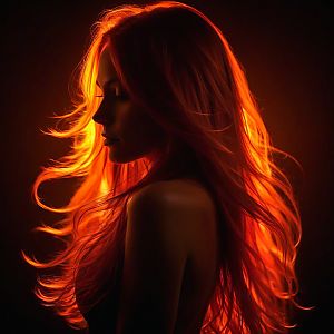 Striking profile portrait of a woman with fiery hair