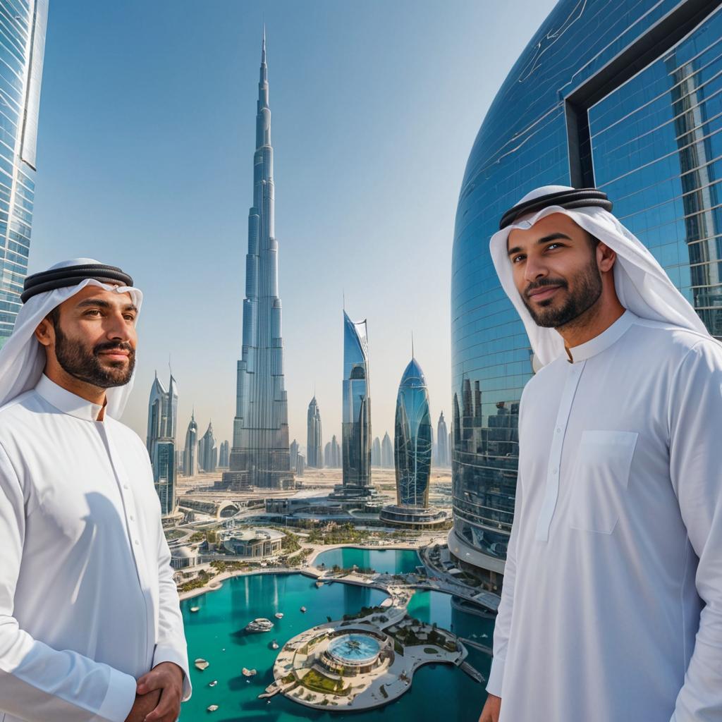 Two Men Posing Before Burj Khalifa - Ambition & Modernity