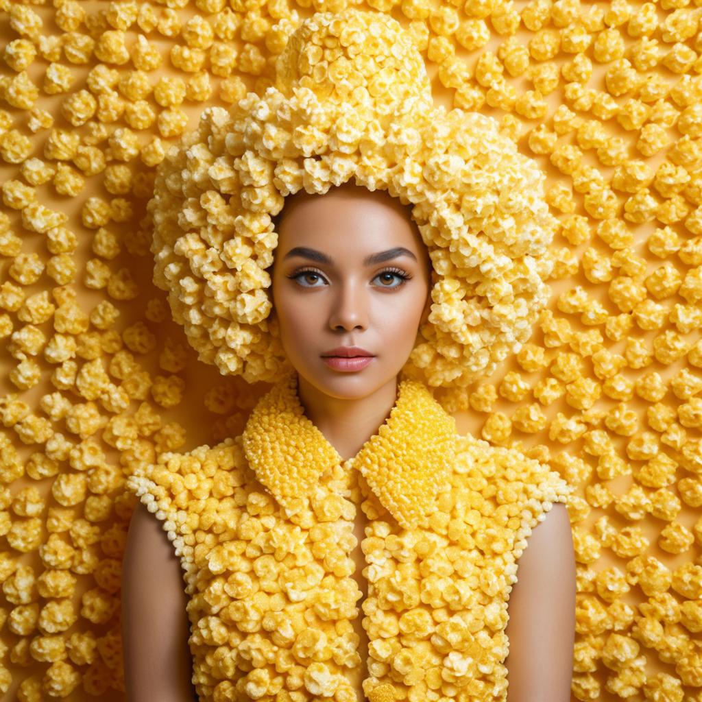 Woman in Popcorn Outfit on Yellow Background