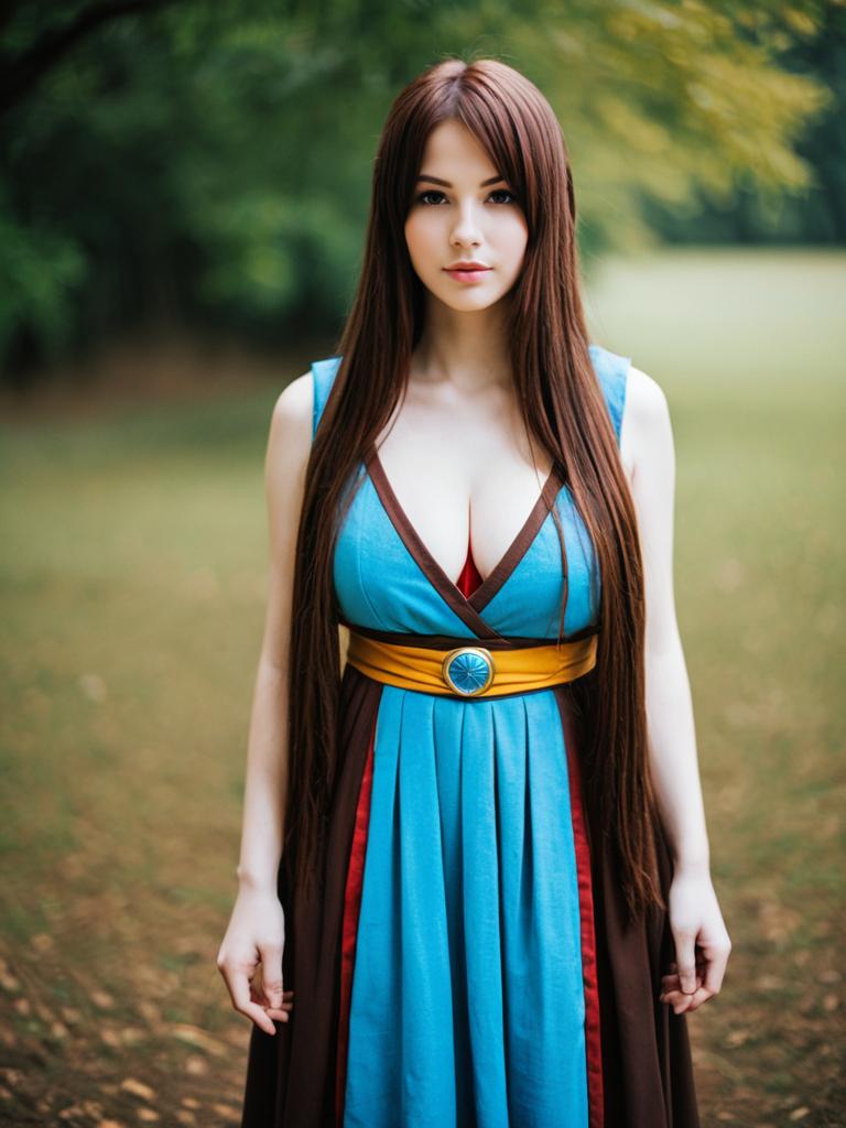 Mouri Ran Cosplay Woman in Blue Kimono Outfit Outdoor Portrait