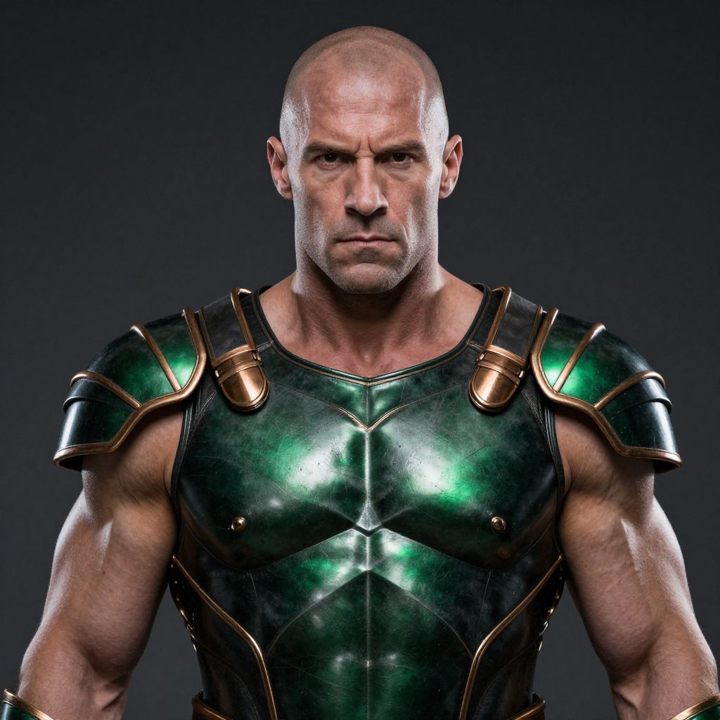 Bald Man in Roman-Style Green and Bronze Armor Portrait