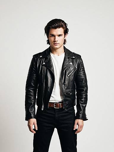 Young Man in Classic Greasers Outfit Leather Jacket