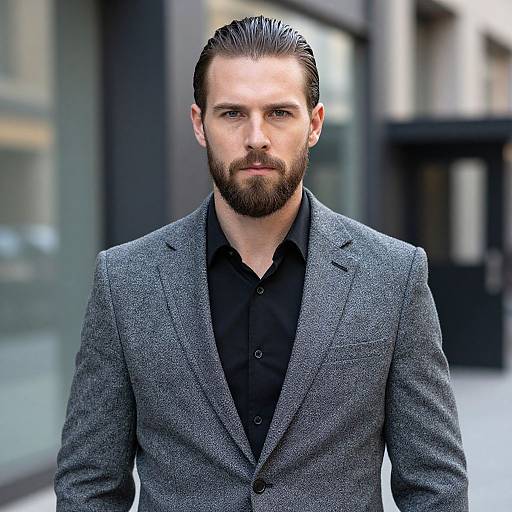 Confident Man in Grey Blazer and Black Shirt Urban Portrait